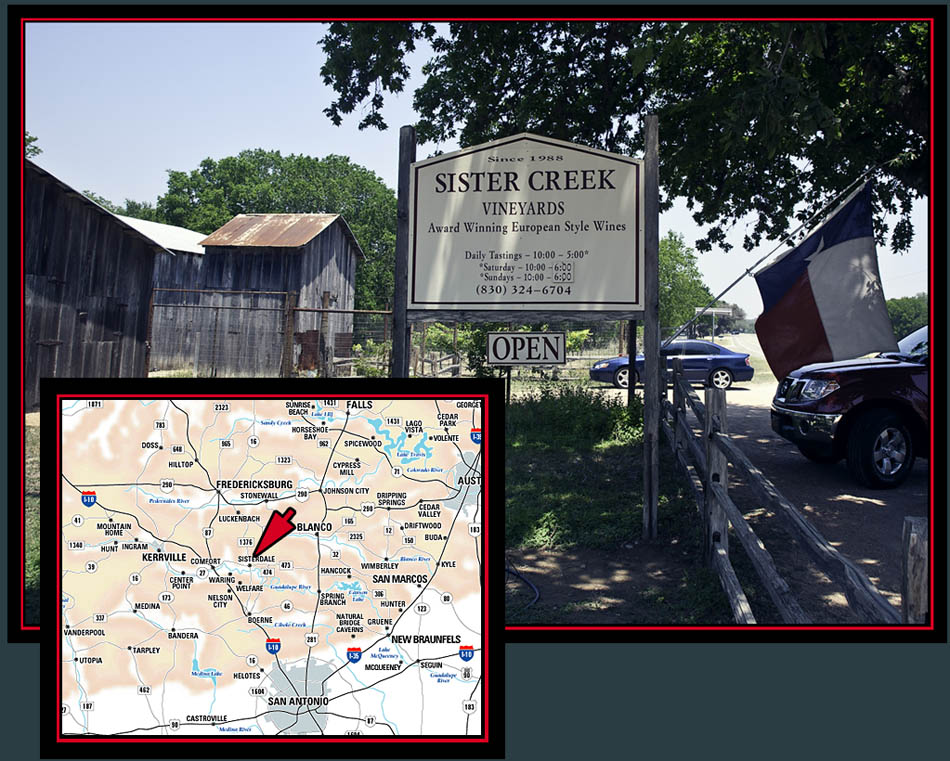 Sister Creek Vineyards and Sisterdale, Texas Location Map