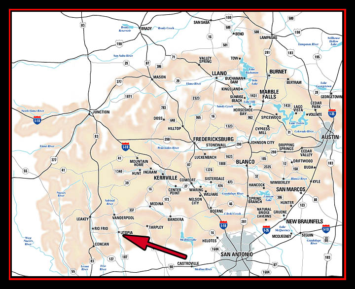 Utopia, Texas Location Map