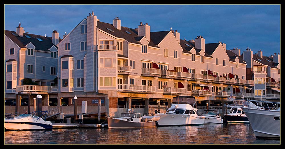 Looking back at Chandler's Wharf in golden light