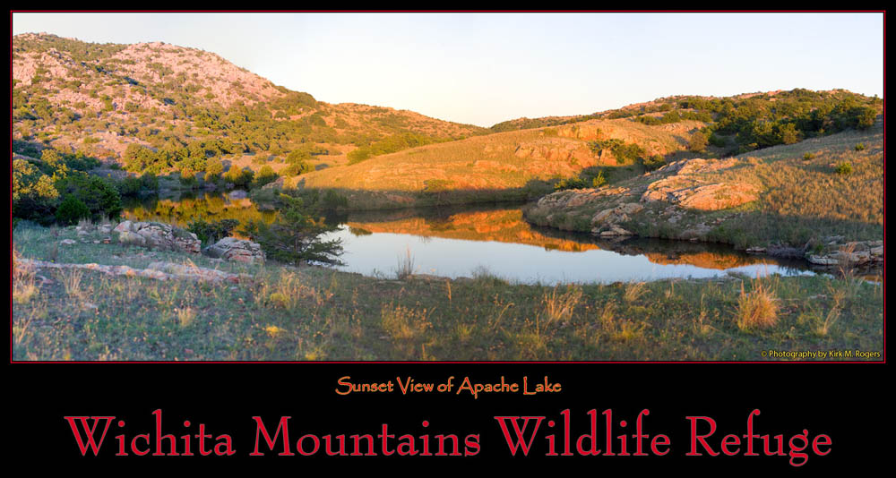 Five Shot Verticle Composite - Sunset at Apache Lake - Wichita Mountains Wildlife Refuge