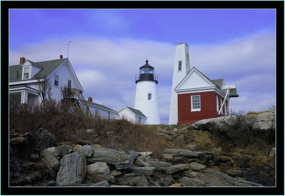 HDR View Light, Ledge and Buildings - Pemaquid Point - Bristol, Maine