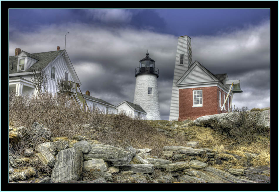 HDR View Light, Ledge and Buildings - Pemaquid Point - Bristol, Maine