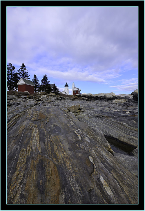 HDR View Light, Ledge and Buildings - Pemaquid Point - Bristol, Maine