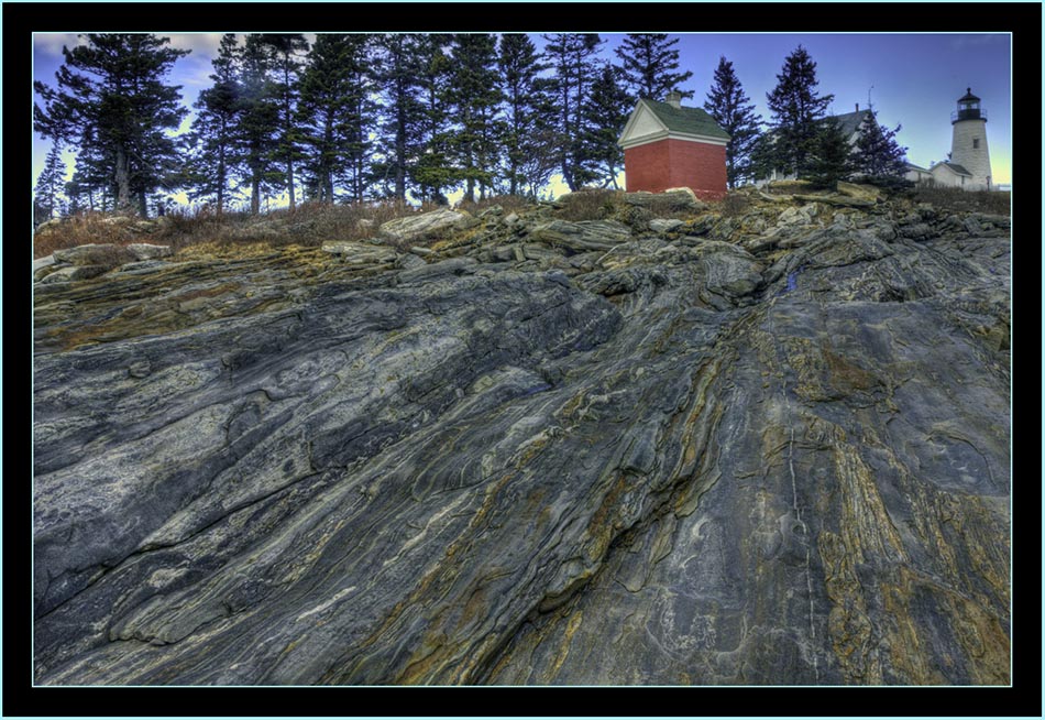 HDR View Light, Ledge and Buildings - Pemaquid Point - Bristol, Maine