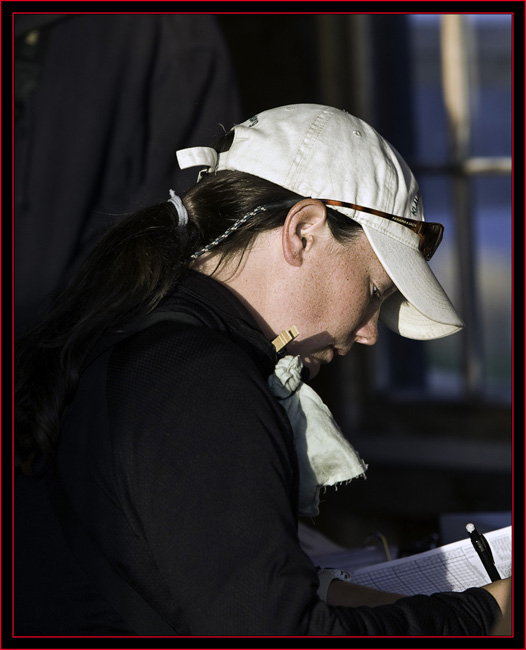 Pam Loring Documenting a Capture in Morning Light - Petit Manan Island - Maine Coastal Islands National Wildlife Refuge