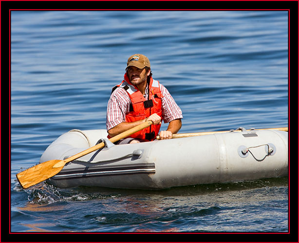 Kelsey Rowing the Inflatable - Petit Manan Island - Maine Coastal Islands National Wildlife Refuge
