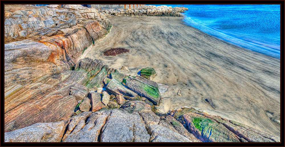 Ledge, Beach, Water & Footprints - Fort Popham  - Phippsburg, Maine